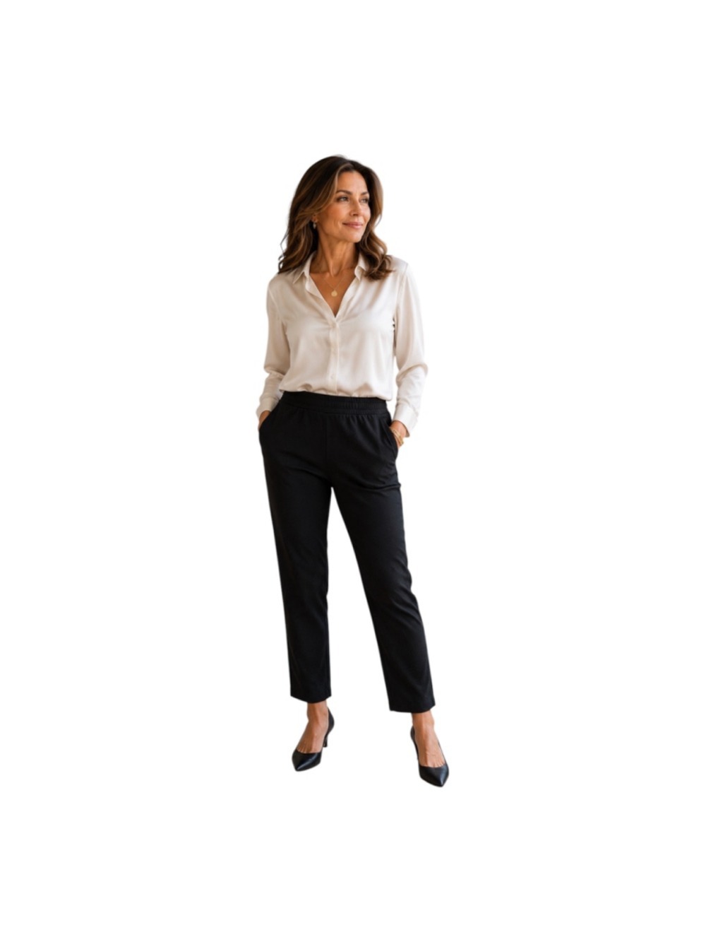 Eileen Fisher Petite Black Pull-On Straight Ankle Pants PS